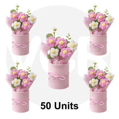 VCR Handmade Pink Crochet Bouquet - Hand Woven Knitted Artificial Hand Knitted Bouquet Flower for office Desk, Table, Car, Bedroom, Wedding & Special Occasions