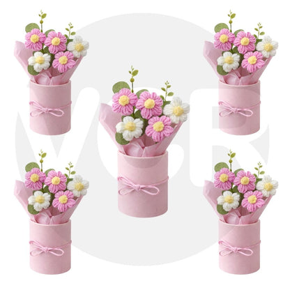 VCR Handmade Pink Crochet Bouquet - Hand Woven Knitted Artificial Hand Knitted Bouquet Flower for office Desk, Table, Car, Bedroom, Wedding & Special Occasions