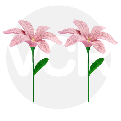 VCR Handmade Crochet Pink Lily - Pack of 1 - Hand Woven Knitted Artificial Pink Lily Hand Knitted Flower for office Desk, Table, Car, Bedroom, Wedding & Special Occasions