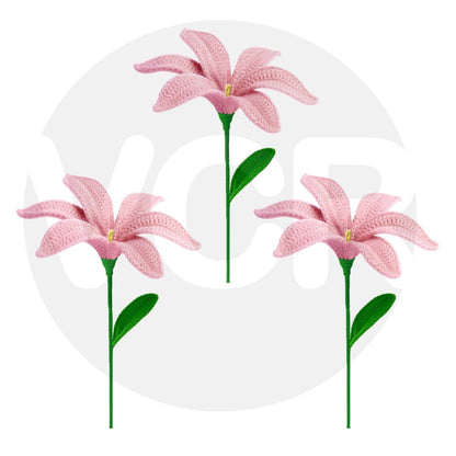 VCR Handmade Crochet Pink Lily - Pack of 1 - Hand Woven Knitted Artificial Pink Lily Hand Knitted Flower for office Desk, Table, Car, Bedroom, Wedding & Special Occasions