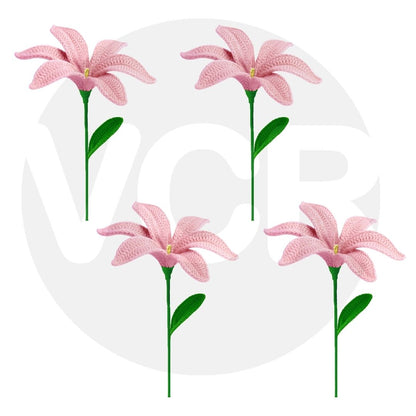 VCR Handmade Crochet Pink Lily - Pack of 1 - Hand Woven Knitted Artificial Pink Lily Hand Knitted Flower for office Desk, Table, Car, Bedroom, Wedding & Special Occasions