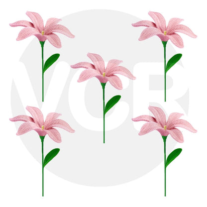 VCR Handmade Crochet Pink Lily - Pack of 1 - Hand Woven Knitted Artificial Pink Lily Hand Knitted Flower for office Desk, Table, Car, Bedroom, Wedding & Special Occasions