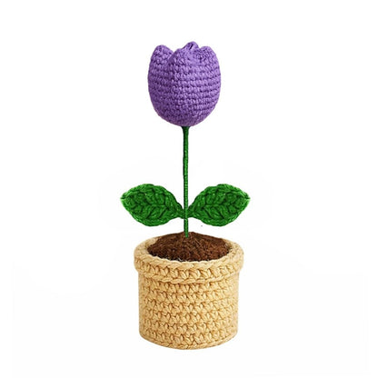 VCR Handmade Crochet Purple Tulip Pot - Pack of 1 - Hand Woven Knitted Artificial Purple Tulip Pot Hand Knitted Flower for office Desk, Table, Car, Bedroom, Wedding & Special Occasions