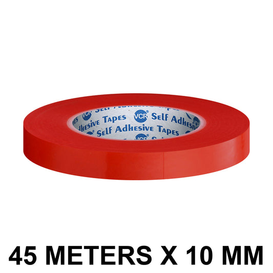 VCR RED Strong Acrylic Transparent Adhesive - Double Sided Heat Resistant - (Polyester Tape) - 45 Meters in Length - 10mm Width - 1 Roll Per Pack
