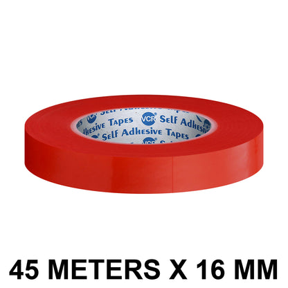 VCR RED Strong Acrylic Transparent Adhesive - Double Sided Heat Resistant - (Polyester Tape) - 45 Meters in Length - 16mm Width - 1 Roll Per Pack
