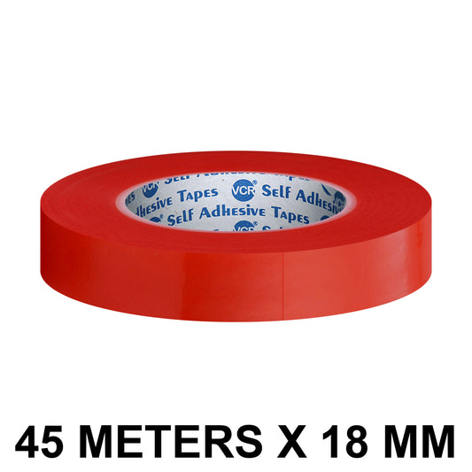 VCR RED Strong Acrylic Transparent Adhesive - Double Sided Heat Resistant - (Polyester Tape) - 45 Meters in Length - 18mm Width - 1 Roll Per Pack