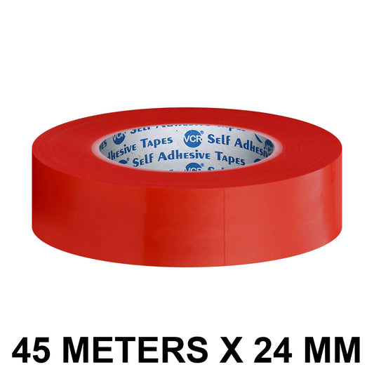 VCR RED Strong Acrylic Transparent Adhesive - Double Sided Heat Resistant - (Polyester Tape) - 45 Meters in Length - 24mm Width - 1 Roll Per Pack