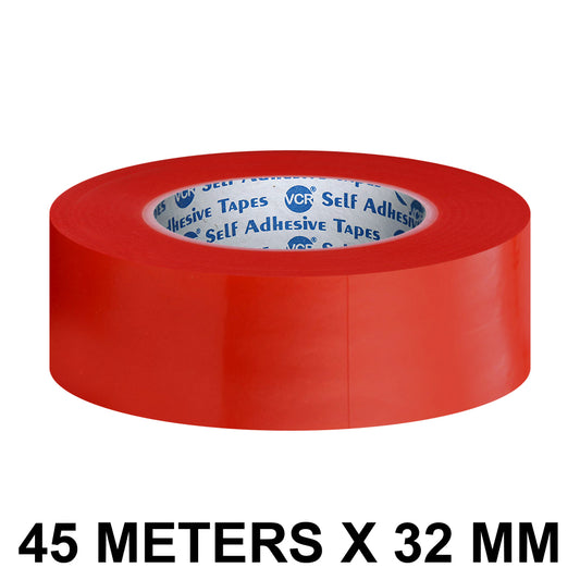 VCR RED Strong Acrylic Transparent Adhesive - Double Sided Heat Resistant - (Polyester Tape) - 45 Meters in Length - 32mm Width - 1 Roll Per Pack