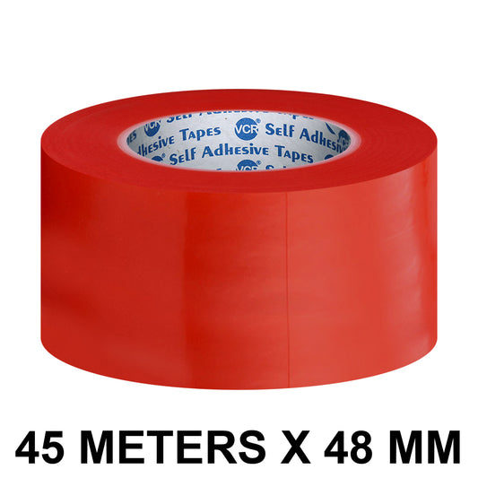 VCR RED Strong Acrylic Transparent Adhesive - Double Sided Heat Resistant - (Polyester Tape) - 45 Meters in Length - 48mm Width - 1 Roll Per Pack