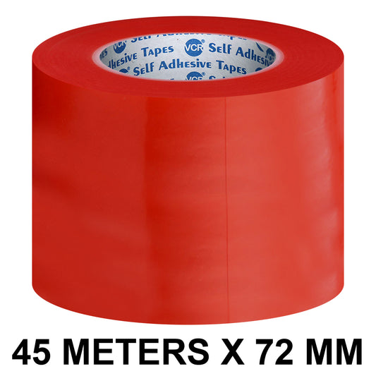 VCR RED Strong Acrylic Transparent Adhesive - Double Sided Heat Resistant - (Polyester Tape) - 45 Meters in Length - 72mm Width - 1 Roll Per Pack