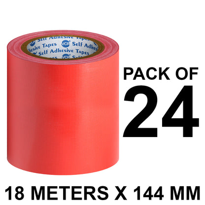 VCR Red Duct Tape - 18 Meters in Length 144mm / 6" Width - Strong Book Binding Tape - Waterproof Heavy Duty Duct Tape