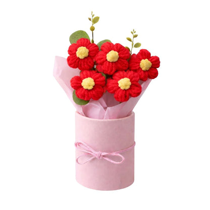 VCR Handmade Red Crochet Bouquet- Hand Woven Knitted Artificial Hand Knitted Bouquet Flower for office Desk, Table, Car, Bedroom, Wedding & Special Occasions