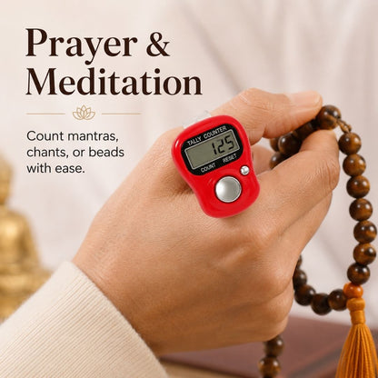 VCR 5-Digit Mini Tally Counter Finger Ring with LCD Display, Reset Button & Adjustable Strap for Japa Mala, Meditation, Sports, Knitting, Running & Events