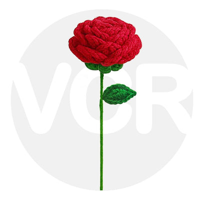 VCR Handmade Crochet Red Rose - Pack of 1 - Hand Woven Knitted Artificial Red Rose Hand Knitted Flower for office Desk, Table, Car, Bedroom, Wedding & Special Occasions