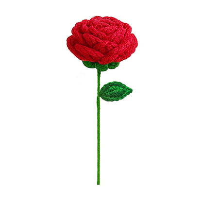 VCR Handmade Crochet Red Rose - Pack of 1 - Hand Woven Knitted Artificial Red Rose Hand Knitted Flower for office Desk, Table, Car, Bedroom, Wedding & Special Occasions