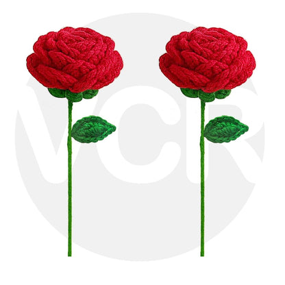 VCR Handmade Crochet Red Rose - Pack of 1 - Hand Woven Knitted Artificial Red Rose Hand Knitted Flower for office Desk, Table, Car, Bedroom, Wedding & Special Occasions