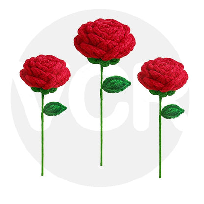 VCR Handmade Crochet Red Rose - Pack of 1 - Hand Woven Knitted Artificial Red Rose Hand Knitted Flower for office Desk, Table, Car, Bedroom, Wedding & Special Occasions