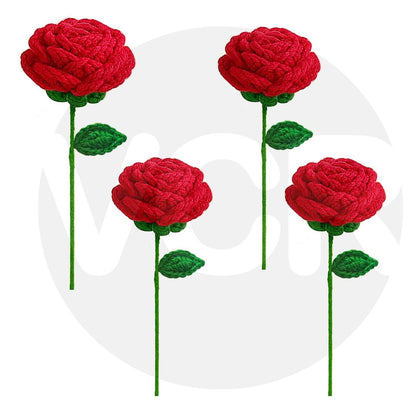 VCR Handmade Crochet Red Rose - Pack of 1 - Hand Woven Knitted Artificial Red Rose Hand Knitted Flower for office Desk, Table, Car, Bedroom, Wedding & Special Occasions