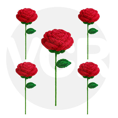 VCR Handmade Crochet Red Rose - Pack of 1 - Hand Woven Knitted Artificial Red Rose Hand Knitted Flower for office Desk, Table, Car, Bedroom, Wedding & Special Occasions