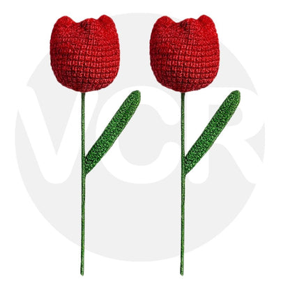 VCR Handmade Crochet Red Tulip - Pack of 1 - Hand Woven Knitted Artificial Pink Tulip Hand Knitted Flower for office Desk, Table, Car, Bedroom, Wedding & Special Occasions