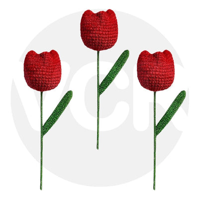 VCR Handmade Crochet Red Tulip - Pack of 1 - Hand Woven Knitted Artificial Pink Tulip Hand Knitted Flower for office Desk, Table, Car, Bedroom, Wedding & Special Occasions