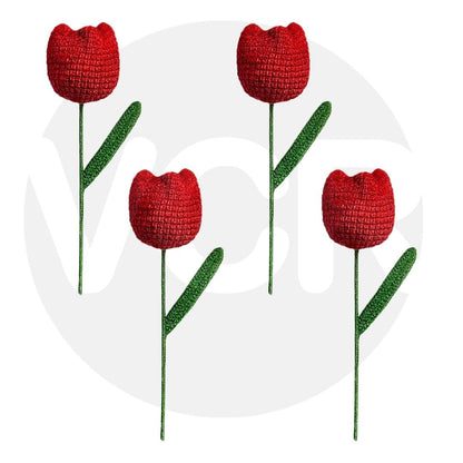 VCR Handmade Crochet Red Tulip - Pack of 1 - Hand Woven Knitted Artificial Pink Tulip Hand Knitted Flower for office Desk, Table, Car, Bedroom, Wedding & Special Occasions