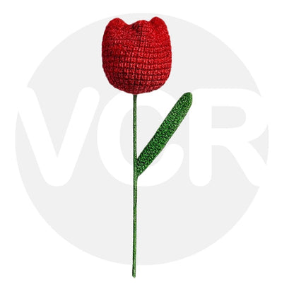 VCR Handmade Crochet Red Tulip - Pack of 1 - Hand Woven Knitted Artificial Pink Tulip Hand Knitted Flower for office Desk, Table, Car, Bedroom, Wedding & Special Occasions