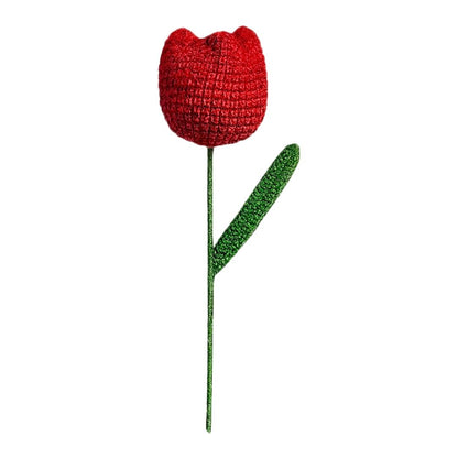 VCR Handmade Crochet Red Tulip - Pack of 1 - Hand Woven Knitted Artificial Pink Tulip Hand Knitted Flower for office Desk, Table, Car, Bedroom, Wedding & Special Occasions
