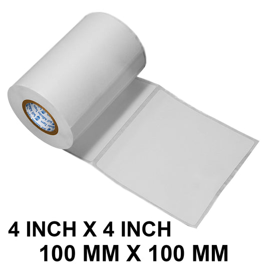 VCR 4 x 4 Direct Thermal Label Sticker - 4 x 4 inches - 100mm x 100mm - 500 Labels Per Roll - Pack of 1 Roll - White Self Adhesive Sticker for Printing Shipping or Barcoding Labels 1 inch core