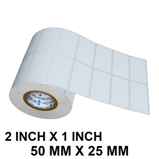 VCR 2 x 1 Direct Thermal Barcode Label Sticker - 2 x 1 inches - 50mm x 25mm - 2 Ups - 2000 Labels Per Roll - Pack of 1 Roll -White Self Adhesive Sticker for Printing Barcoding Labels 1 inch core