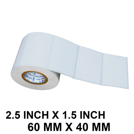 VCR 2.5 x 1.5 Direct Thermal Barcode Label Sticker - 2.5 x 1.5 inches - 60mm x 40mm - 500 Labels Per Roll - Pack of 1 Roll - White Self Adhesive Sticker for Printing Barcoding Labels 1 inch core