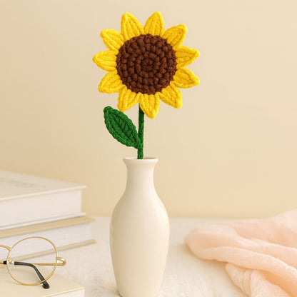 VCR Handmade Crochet Sunflower Hand Woven Knitted Artificial Sunflower Hand Knitted Flower for office Desk, Table, Car, Bedroom, Wedding & Special Occasions
