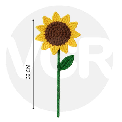 VCR Handmade Crochet Sunflower Hand Woven Knitted Artificial Sunflower Hand Knitted Flower for office Desk, Table, Car, Bedroom, Wedding & Special Occasions