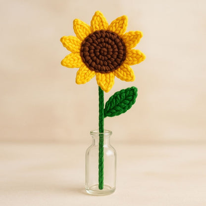 VCR Handmade Crochet Sunflower Hand Woven Knitted Artificial Sunflower Hand Knitted Flower for office Desk, Table, Car, Bedroom, Wedding & Special Occasions