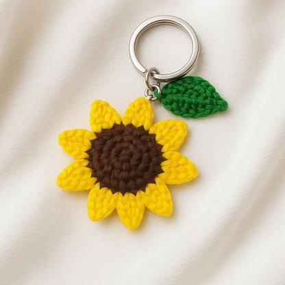 VCR Handmade Crochet Sunflower Keychain - Pack of 1 - Hand Woven Knitted Artificial Keychain Hand Knitted Keychain  For Bag, Purse And Car