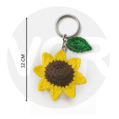 VCR Handmade Crochet Sunflower Keychain - Pack of 1 - Hand Woven Knitted Artificial Keychain Hand Knitted Keychain  For Bag, Purse And Car