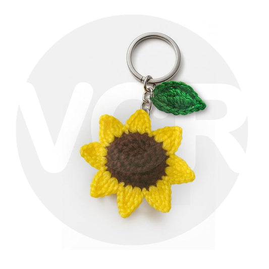 VCR Handmade Crochet Sunflower Keychain - Pack of 1 - Hand Woven Knitted Artificial Keychain Hand Knitted Keychain  For Bag, Purse And Car