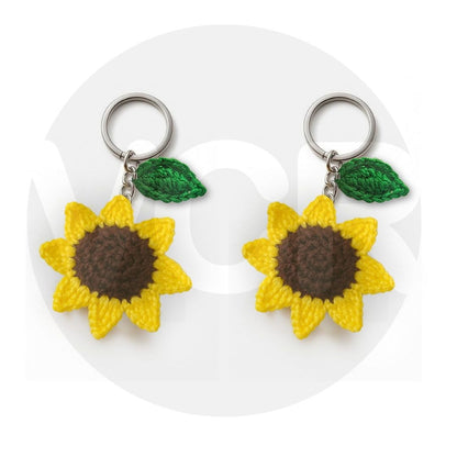 VCR Handmade Crochet Sunflower Keychain - Pack of 1 - Hand Woven Knitted Artificial Keychain Hand Knitted Keychain  For Bag, Purse And Car