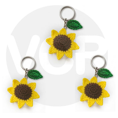 VCR Handmade Crochet Sunflower Keychain - Pack of 1 - Hand Woven Knitted Artificial Keychain Hand Knitted Keychain  For Bag, Purse And Car