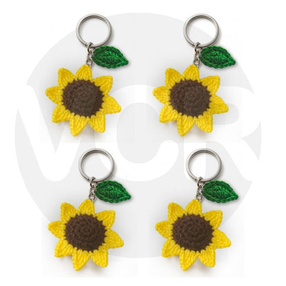 VCR Handmade Crochet Sunflower Keychain - Pack of 1 - Hand Woven Knitted Artificial Keychain Hand Knitted Keychain  For Bag, Purse And Car