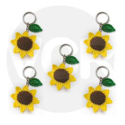 VCR Handmade Crochet Sunflower Keychain - Pack of 1 - Hand Woven Knitted Artificial Keychain Hand Knitted Keychain  For Bag, Purse And Car