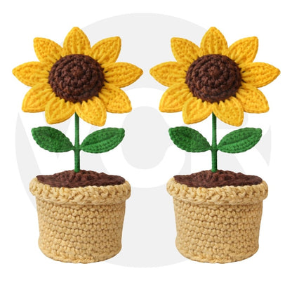 VCR Handmade Crochet Sunflower Pot - Pack of 1 - Hand Woven Knitted Artificial Sunflower Pot Hand Knitted Flower for office Desk, Table, Car, Bedroom, Wedding & Special Occasions