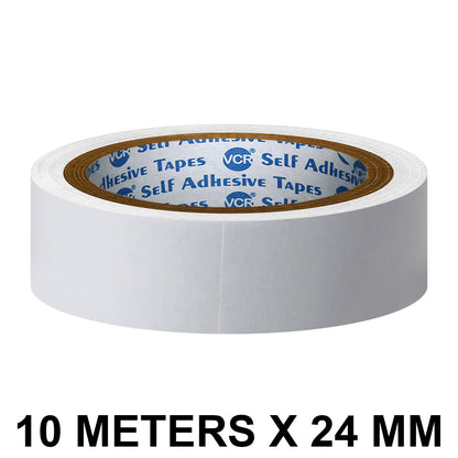 VCR Double Side Tissue Tape - 10 Meters in Length - 24mm / 01" Width - Easy Tear for Double Sided Adhesive Use, Best for Arts, Crafts, Photography, Scrapbooking.