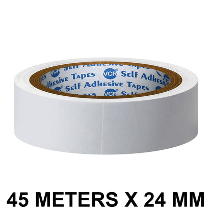 VCR Double Side Tissue Tape - 45 Meters in Length - 24mm / 01" Width - 01 Roll Per Pack - Easy Tear for Double Sided Adhesive Use, Best for Arts, Crafts, Photography, Scrapbooking.