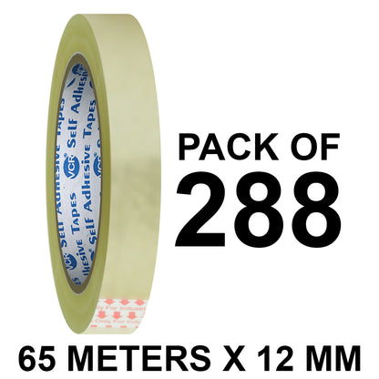 VCR Self Adhesive Transparent Cello Tape - 12mm / 0.5" Width - BOPP Industrial Packaging Tape for E-Commerce Box Packing, Office and Home use