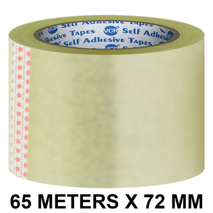 VCR Self Adhesive Transparent Cello Tape - 72mm / 3" Width - BOPP Industrial Packaging Tape for E-Commerce Box Packing, Office and Home use