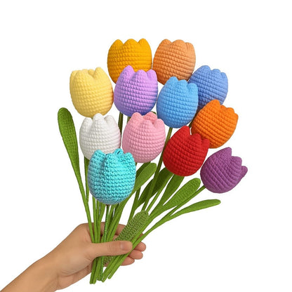VCR Handmade Crochet White Tulip - Pack of 1 - Hand Woven Knitted Artificial White Tulip Hand Knitted Flower for office Desk, Table, Car, Bedroom, Wedding & Special Occasions