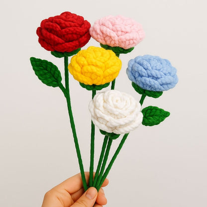 VCR Handmade Crochet Yellow Rose - Pack of 1 - Hand Woven Knitted Artificial Pink Rose Hand Knitted Flower for office Desk, Table, Car, Bedroom, Wedding & Special Occasions