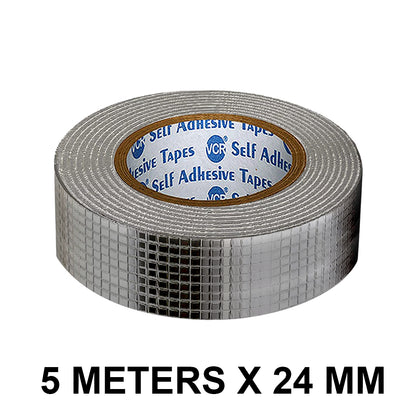 VCR Butyl Tape - 5 Meters in Length 24mm / 01" Width - Butyl Tape for Pipe and Water Leakage, Aluminium Rubberised Tape, Waterproof and Weatherproof Tape