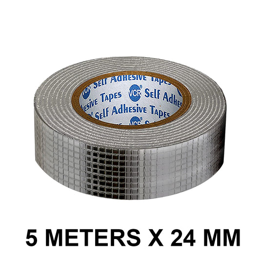 VCR Butyl Tape - 5 Meters in Length 24mm / 01" Width - Butyl Tape for Pipe and Water Leakage, Aluminium Rubberised Tape, Waterproof and Weatherproof Tape